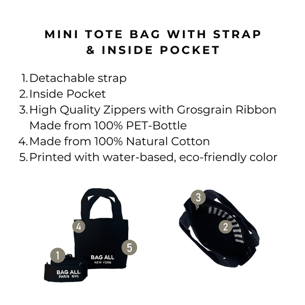 Bag All Mini Tote Bag With Strap And Inside Pocket Black