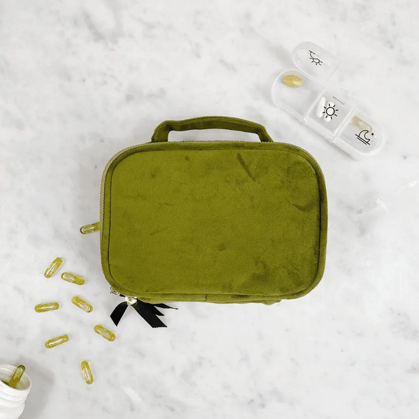 bag all Pill Box with Handle & Weekly Pill Organizer Green Velvet
