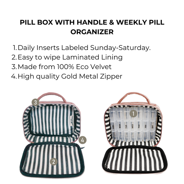 Bag All Pill Box With Handle & Weekly Pill Organizer Pink Velvet
