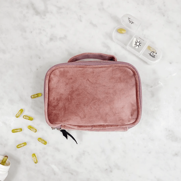 bag all Pill Box with Handle & Weekly Pill Organizer Pink Velvet
