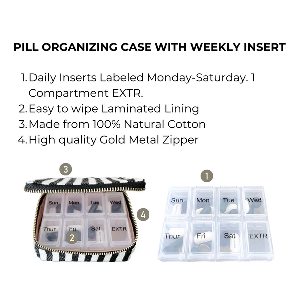 Bag All Pill Organizing Case With Weekly Pill Organizer Striped