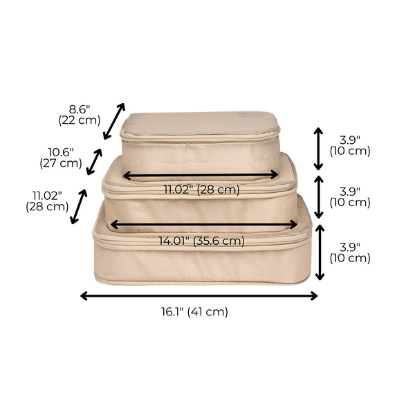 Bag All Re-cycled And Reinforced Nylon Compression Packing Cubes 3-pack Taupe