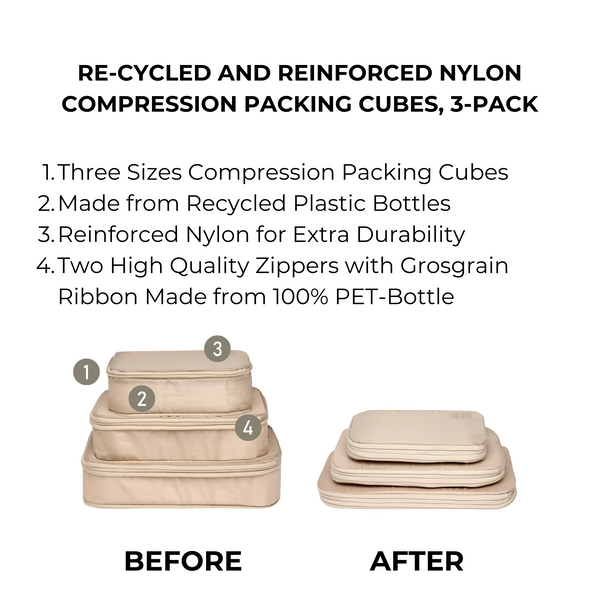 Bag All Re-cycled And Reinforced Nylon Compression Packing Cubes 3-pack Taupe