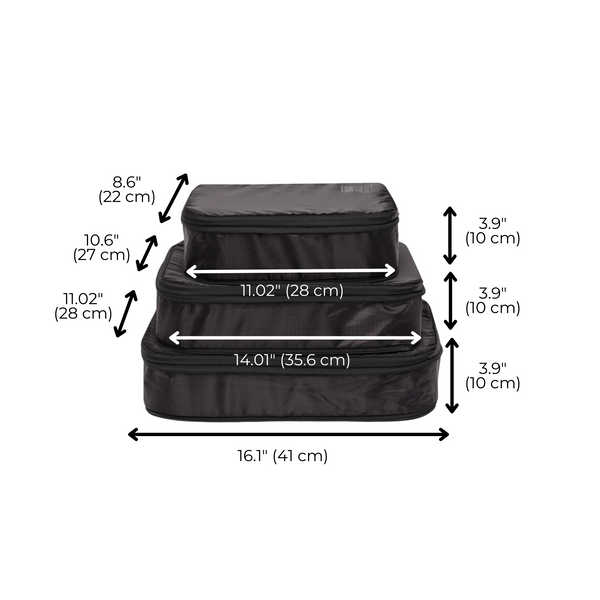 Bag All Re-cycled And Reinforced Nylon Compression Packing Cubes 3-pack Black