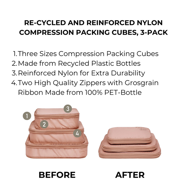 Bag All Re-cycled And Reinforced Nylon Compression Packing Cubes 3-pack Pink/Blush