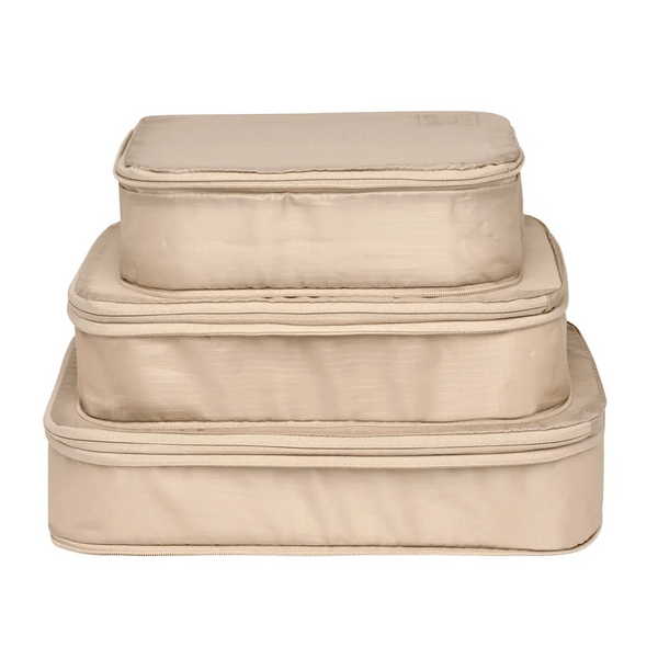 bag all Re-cycled and Reinforced Nylon Compression Packing Cubes 3-pack Taupe
