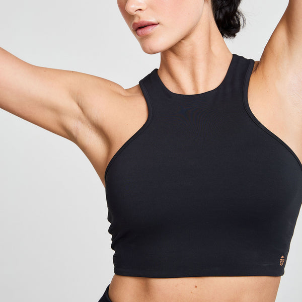 bahé yoga ATTUNE RACER BACK SHORT TOP BLACK/COCONUT
