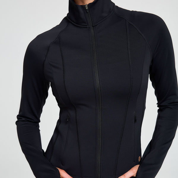 bahé yoga ATTUNE SEAMED ZIP THROUGH JACKET BLACK