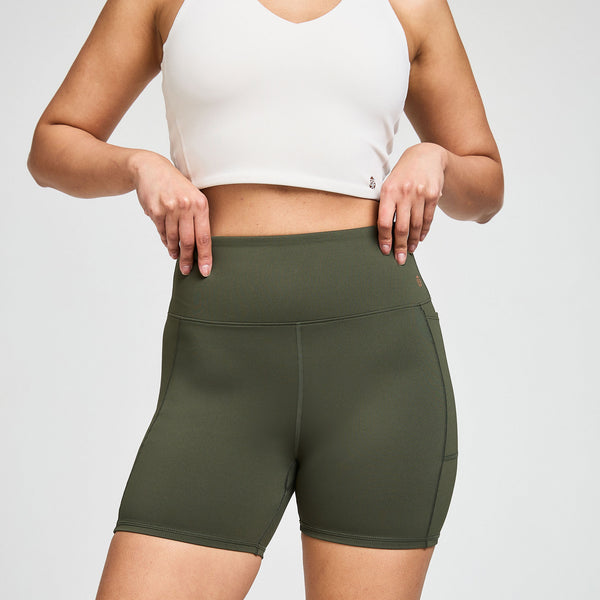 bahé yoga DINAMICA HIGH-RISE SHORTS 5" KHAKI