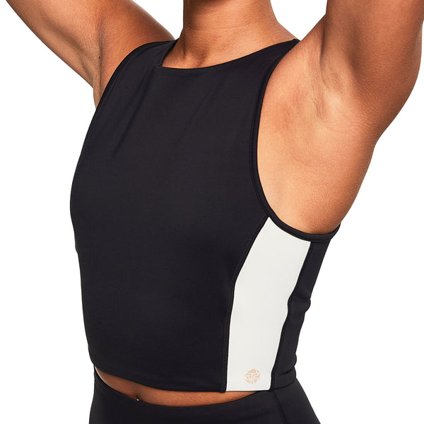 Bahé Yoga REFORMA HIGH NECK LONGLINE CROP BLACK