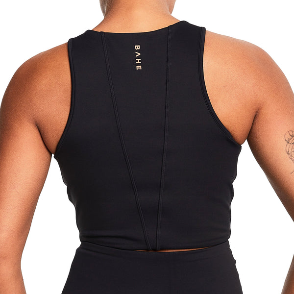 Bahé Yoga REFORMA HIGH NECK LONGLINE CROP BLACK