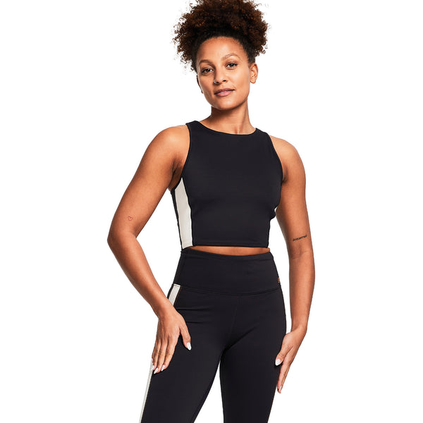 bahé yoga REFORMA HIGH NECK LONGLINE CROP BLACK