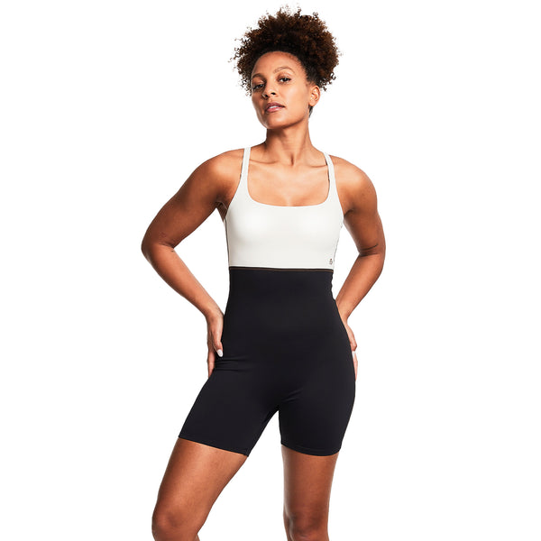 bahé yoga SUPERFLEXI SHORT ONESIE 5" COCONUT/BLACK