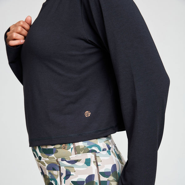 Bahé Yoga ZEPHYR SHORT BOXY HOODED TEE BLACK