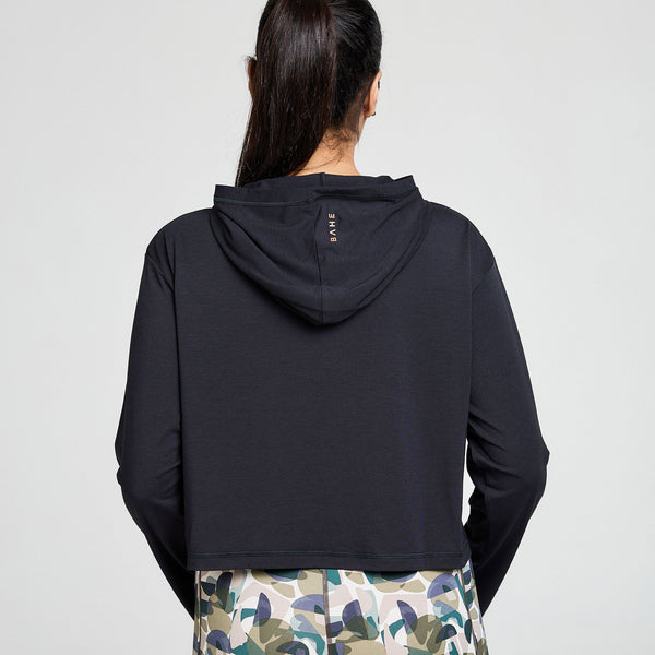 Bahé Yoga ZEPHYR SHORT BOXY HOODED TEE BLACK