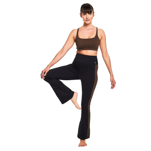 bahé yoga GODDESS HIGH-RISE FLARE LEGGING FULL LENGTH BLACK/CIN STRIPE
