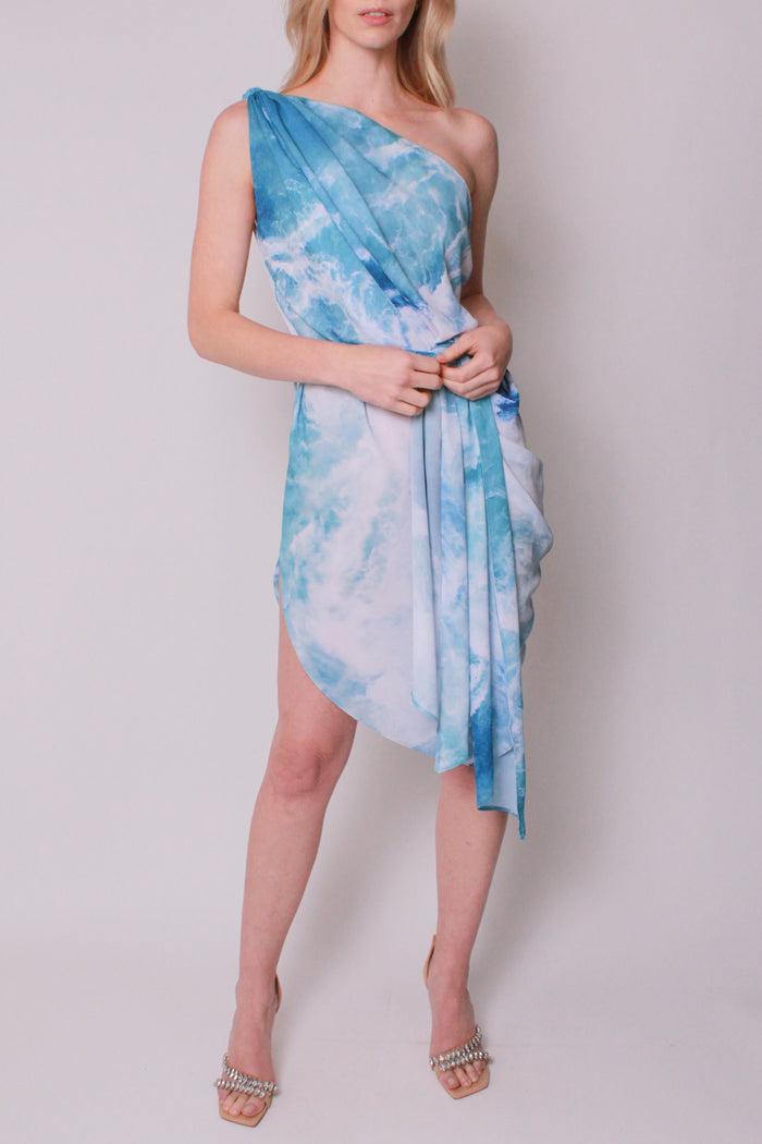 Baja East Cascade Dress In Pacific Surf