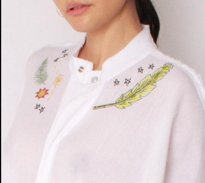 Baja East Cali Embroidered Kaftan Maxi In White Cotton