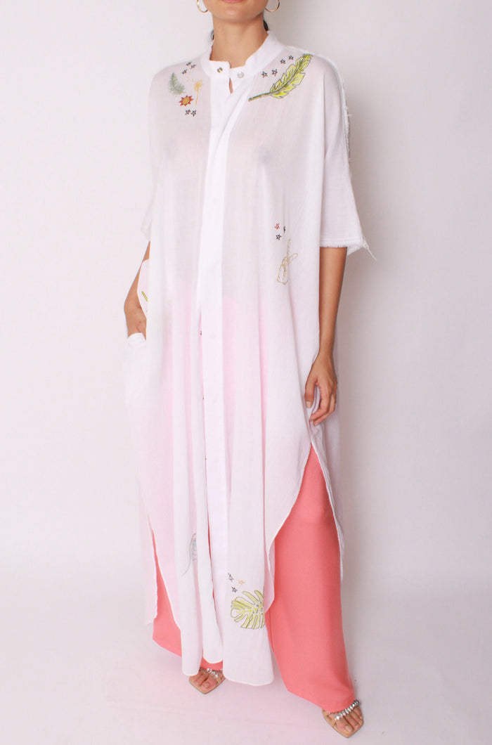 baja east Cali Embroidered Kaftan Maxi in White Cotton
