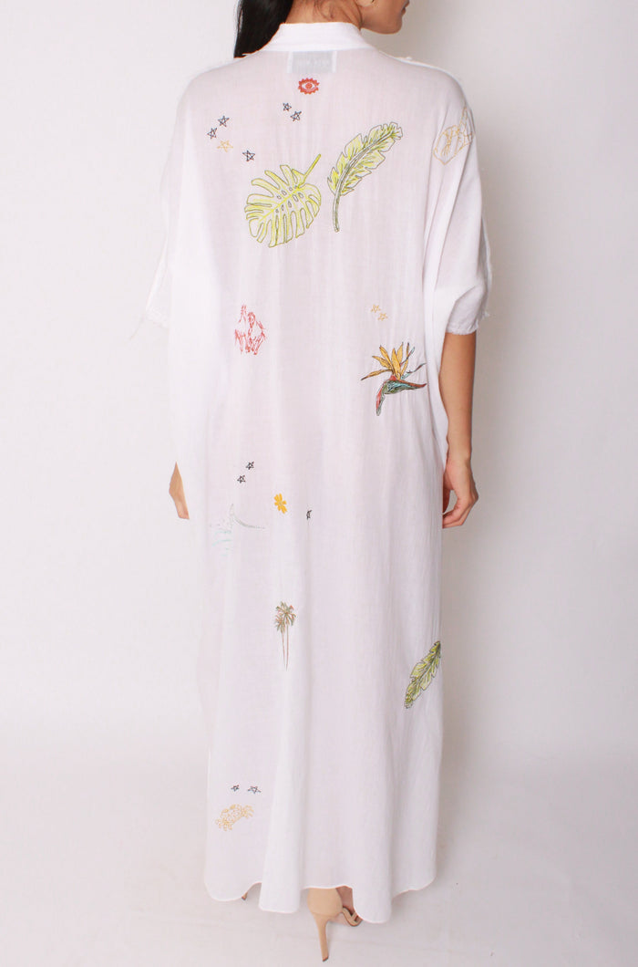 Baja East Cali Embroidered Kaftan Maxi In White Cotton