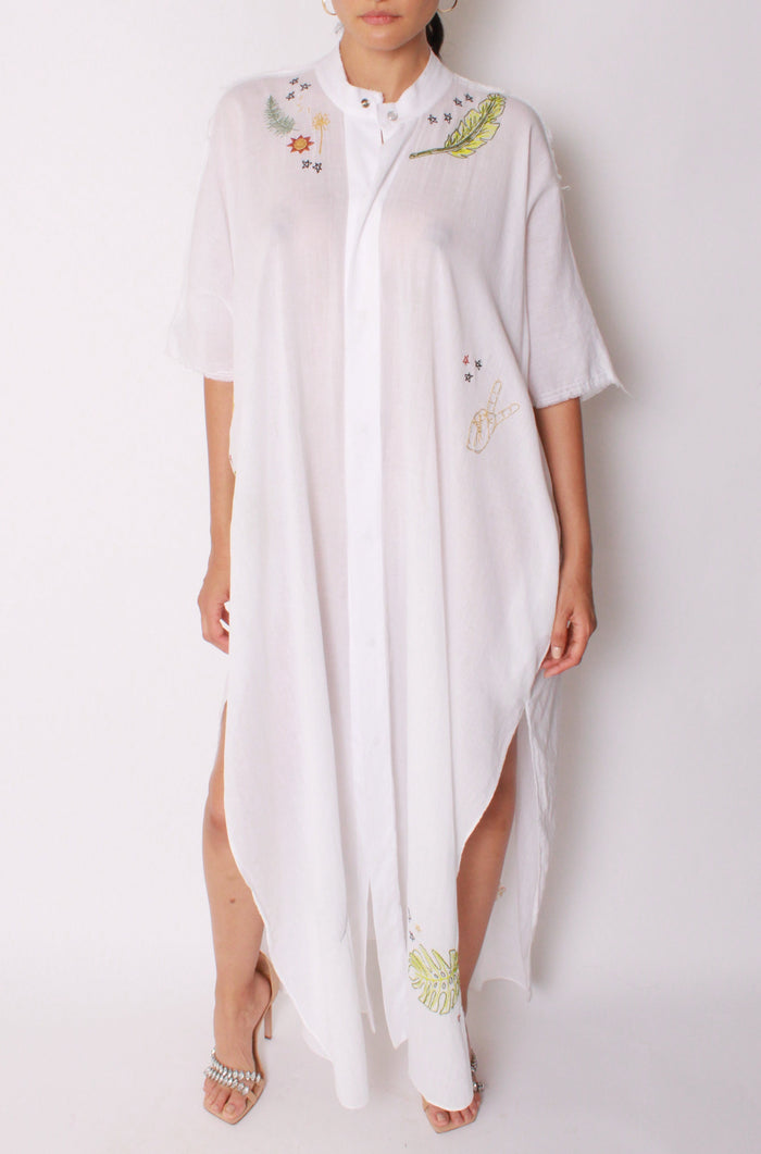Baja East Cali Embroidered Kaftan Maxi In White Cotton