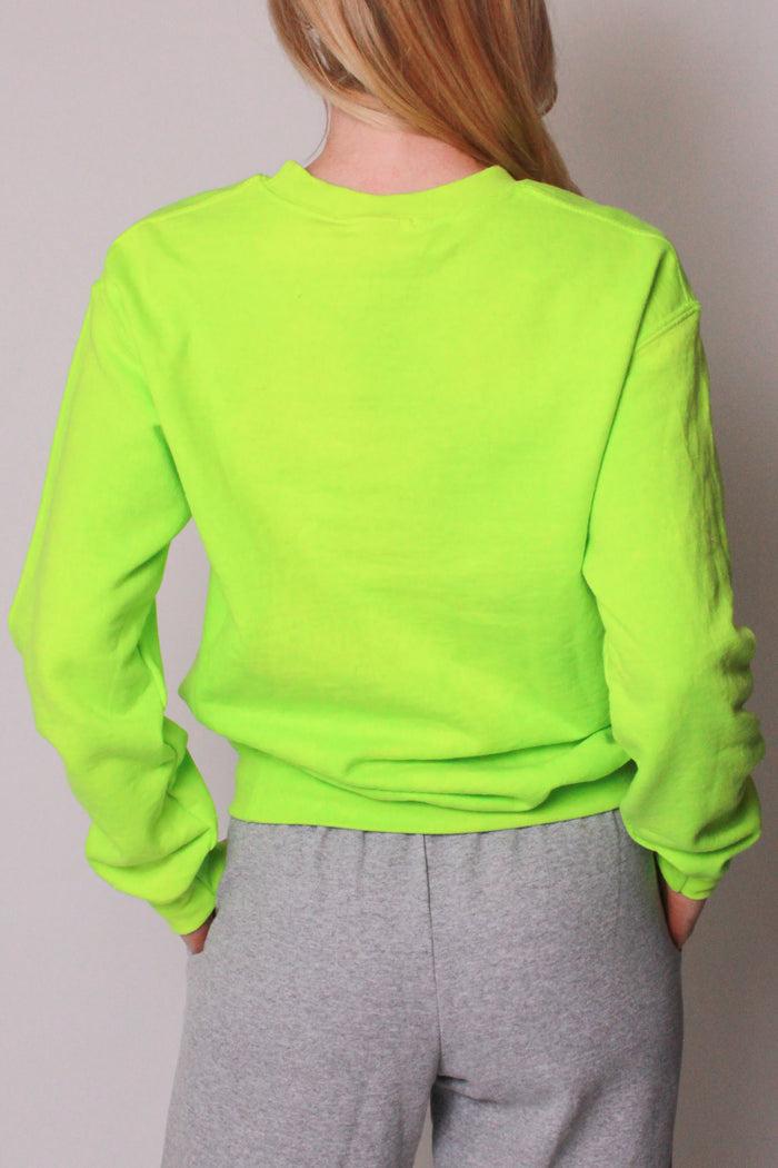 Baja East Fleece Crew With Freedom Unicorns In Neon Lime