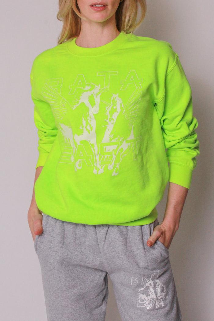 baja east Fleece Crew With Freedom Unicorns in Neon Lime