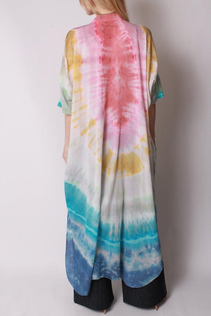 baja East Kaftan Maxi In Cotton Voile Rainbow Tie-Dye