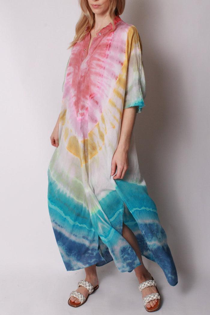 baja east Kaftan Maxi in Cotton Voile Rainbow Tie-Dye