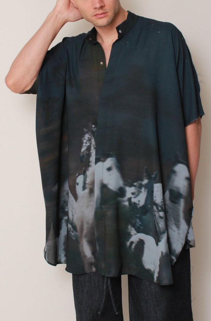 baja east Kaftan Tunic in Midnight Wild Horses Crepe