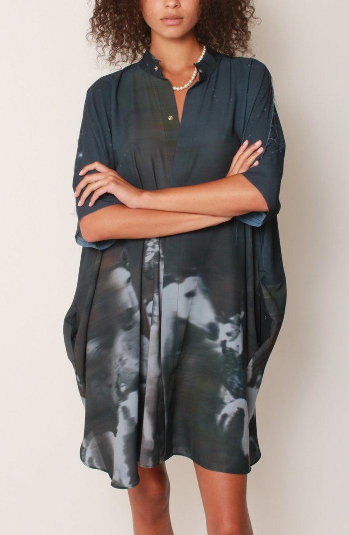Baja East Kaftan Tunic In Midnight Wild Horses Crepe
