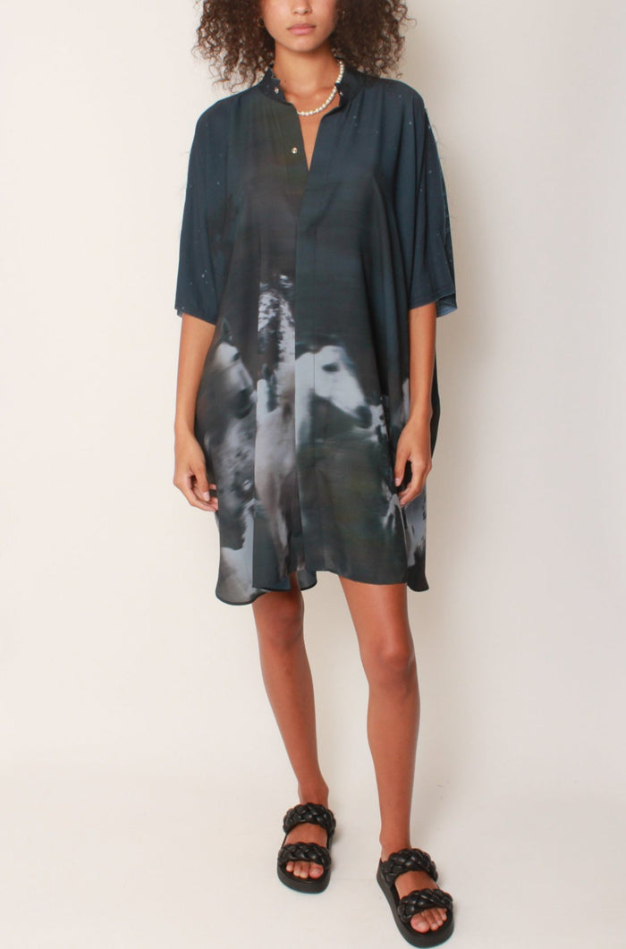 Baja East Kaftan Tunic In Midnight Wild Horses Crepe