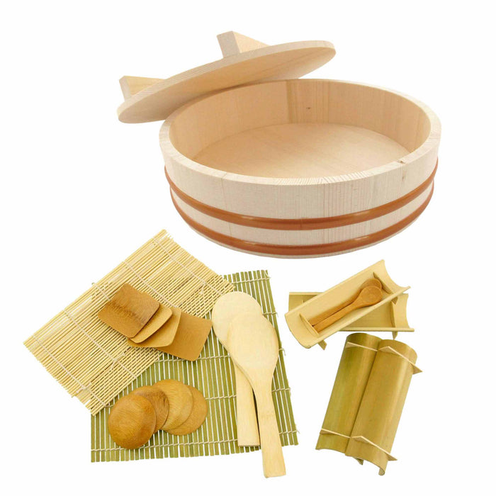 Bamboomn 19pc Sushi Oke Tub With Lid Hangiri Sushi Making Set