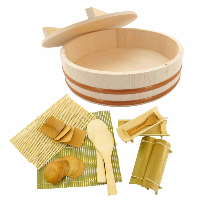Bamboomn 19pc Sushi Oke Tub With Lid Hangiri Sushi Making Set
