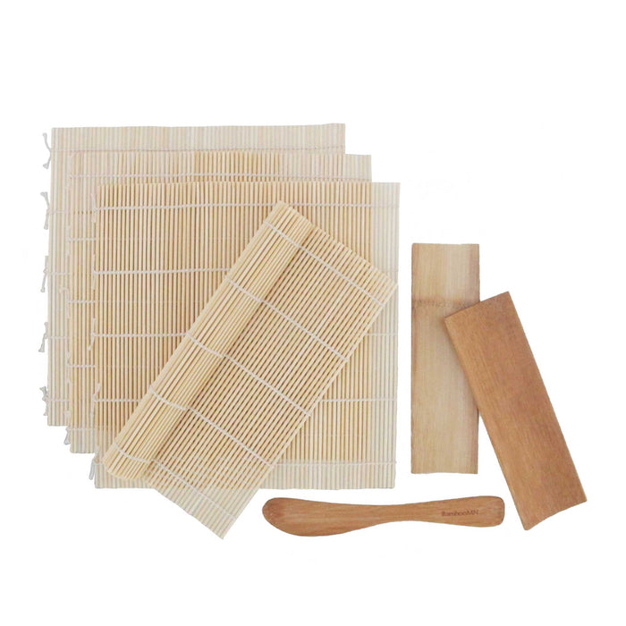 Bamboomn 4x Bamboo Sushi Rolling Mats 2x Bamboo Sushi Plates And Spreader Set
