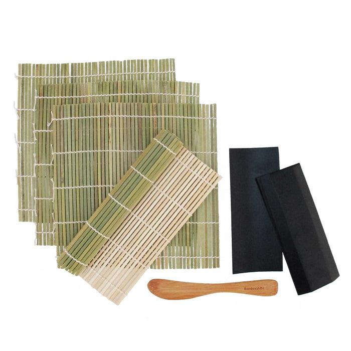 bamboomn 4x Bamboo Sushi Rolling Mats 2x Bamboo Sushi Plates and Spreader Set