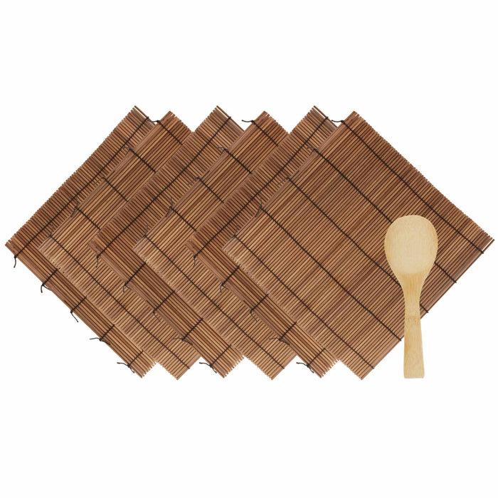 bamboomn 6 Carbonized Bamboo Sushi Rolling Mats with Rice Paddle