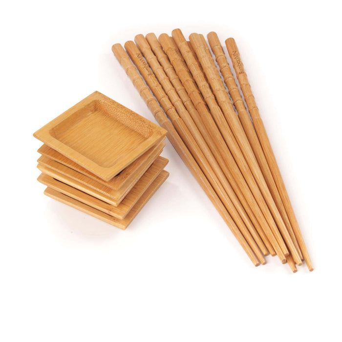 bamboomn 6pc Sauce Dipping Dishes and Chopsticks Set