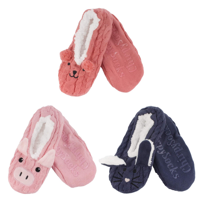 bamboomn Animal Non-Slip Lined Slippers Socks Assortment Pack 3 Pair