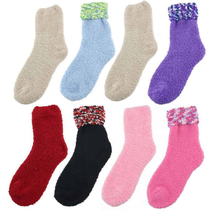 bamboomn Assorted Fuzzy Stripe Solid Non-Slip Home Socks