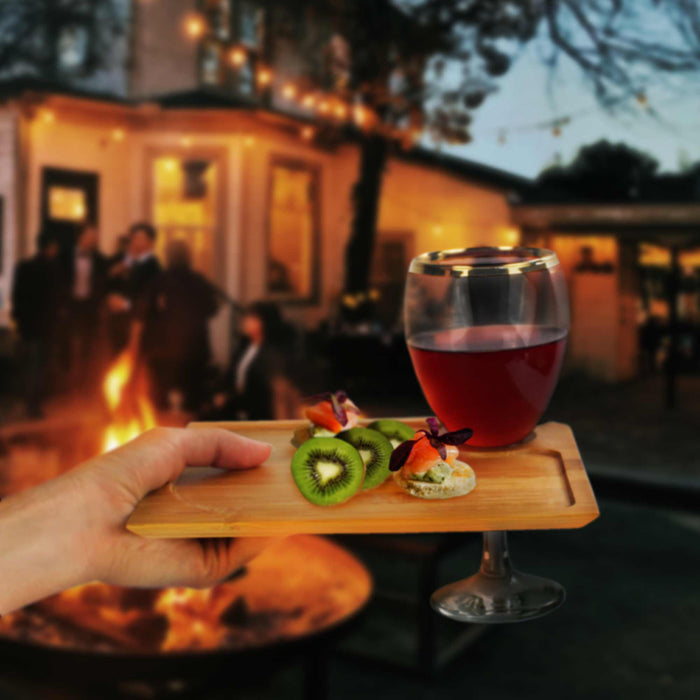 Bamboomn Bamboo Appetizer Plates With Wine Glass Holder
