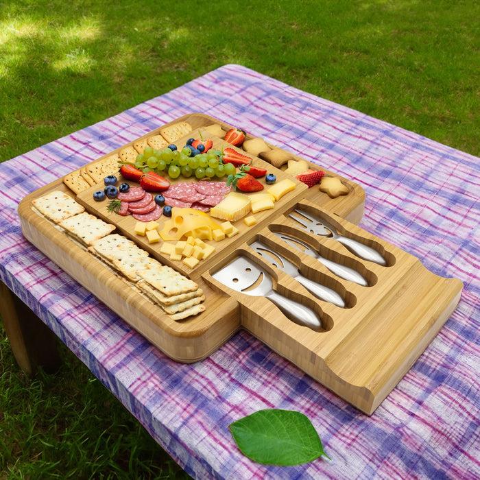 Bamboomn Bamboo Cheese & Sushi Board With Cutlery Set