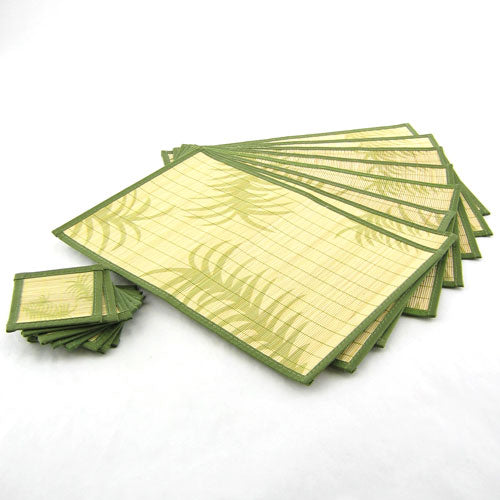 Bamboomn Bamboo Patterned Placemats With Fabric Border And Matching Coasters