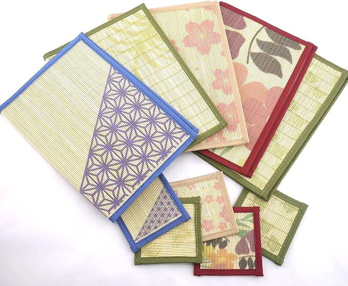 bamboomn Bamboo Patterned Placemats with Fabric Border and Matching Coasters