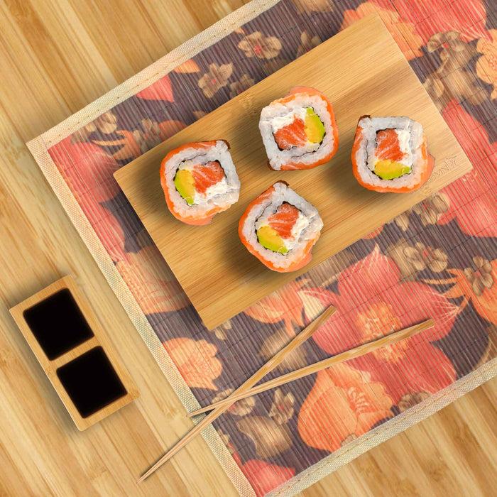 Bamboomn Bamboo Sushi Board Tray Chopsticks And Compartment Sauce Dish Varies Sizes And Style