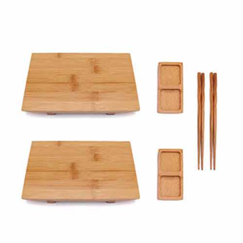 Bamboomn Bamboo Sushi Board Tray Chopsticks And Compartment Sauce Dish Varies Sizes And Style