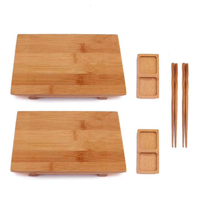 Bamboomn Bamboo Sushi Board Tray Chopsticks And Compartment Sauce Dish Varies Sizes And Style