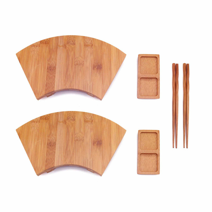 Bamboomn Bamboo Sushi Board Tray Chopsticks And Compartment Sauce Dish Sets