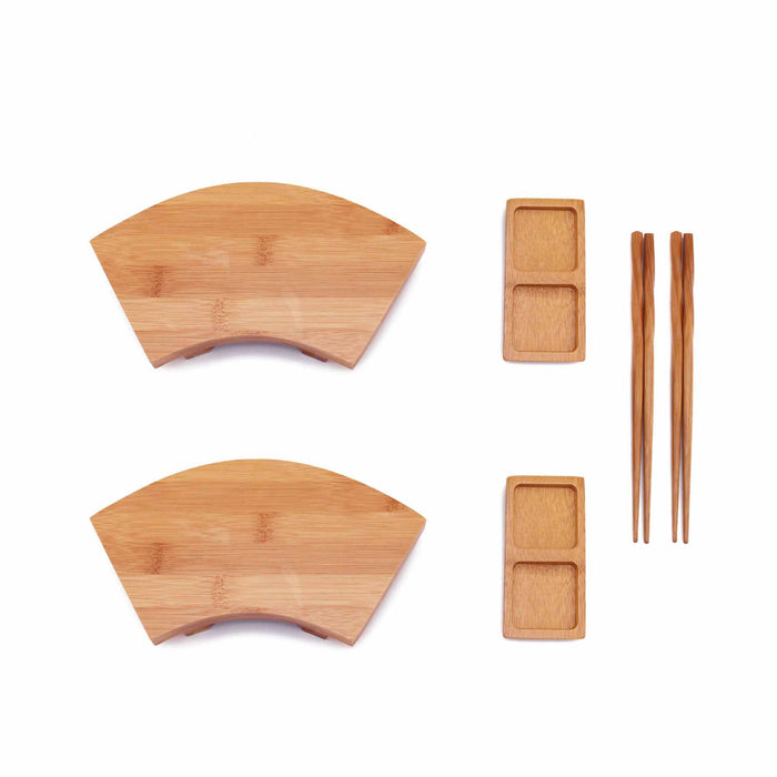 bamboomn Bamboo Sushi Board Tray Chopsticks and Compartment Sauce Dish Sets