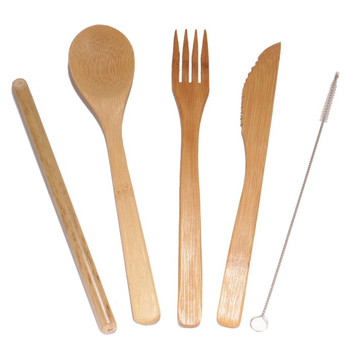 bamboomn Bamboo Utensils Set w/ Bamboo Straw and Cleaner